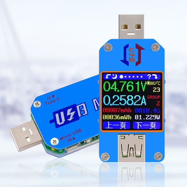 USB 2.0 Tester USB Strømmåler 4-24V 5A Spenningstester Multimeter LCD-skjerm