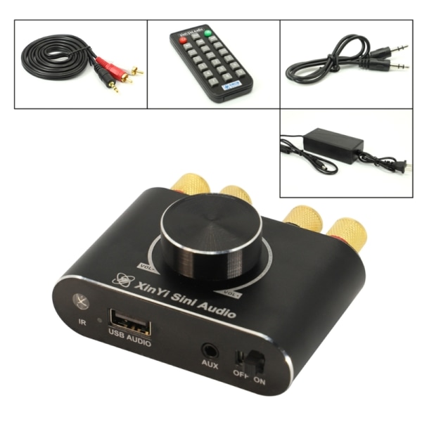 Digital Bluetooth-kompatibel Förstärkare HiFi Ljudförstärkare Stereo Receiver Mini Black - US Plug