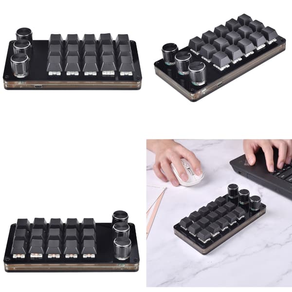 15 Tangenter USB Mini Keypad Programmering Macro Pad med 3 Rattar Macro Mekanisk