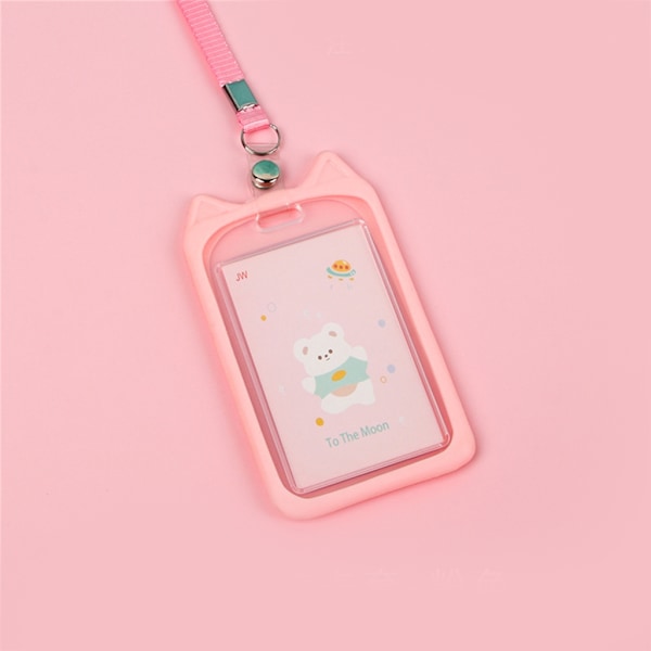 Silikonholder for katteøremerke med snor for kvinner Lady Girl Work Office Pink