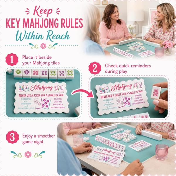 Mahjong Regelpåminnelsekort, 4-delad bordsguide i akryl