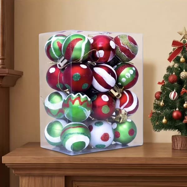 24-pack glittriga målade julgransprydnader för julgransdekorationer