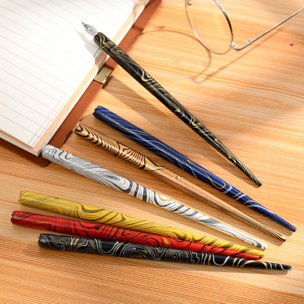 Marble Wood Manga Kalligrafi Dip Pen Hållare med 6 spetsar för bokstäver Skiching Black