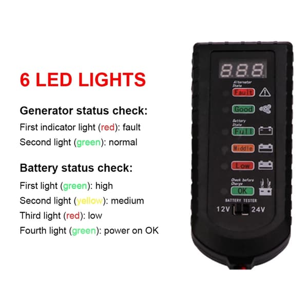 Digital batteritester for 12V 24V-systemer, lett ABS-konstruksjon
