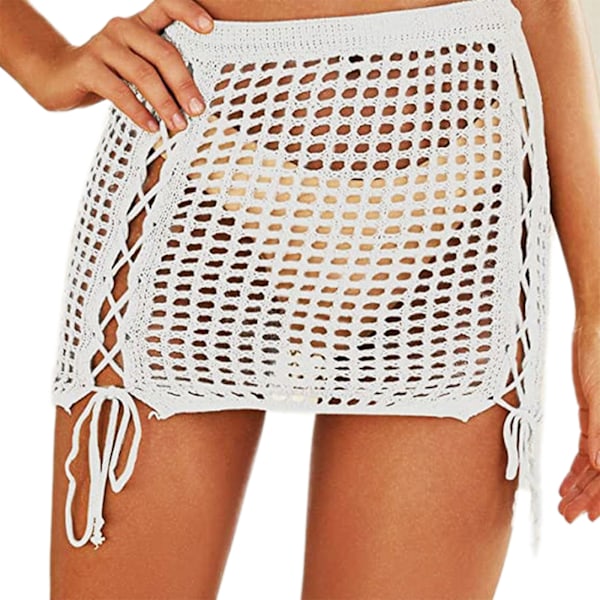 Kvinde Strand Bikini Cover Up Strikkede Badetøj Wrap Sarong Badetøj Cover White S