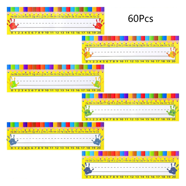 60x skrivebordsnavneklistremerker med fargeblyantmønster navnelapper navneetiketter