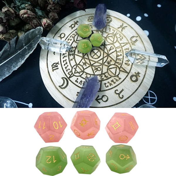 3 stk/sett Halvdyrebar terninger 12-sidet astrologi terninger brettspill spådom Green