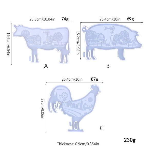 Kylling Kvæg Gris Dyr Silikoneform Epoxy Vægvedhæng Form Harpiksstøbning Ornamenter Form Velegnet til gør-det-selv-håndværk C