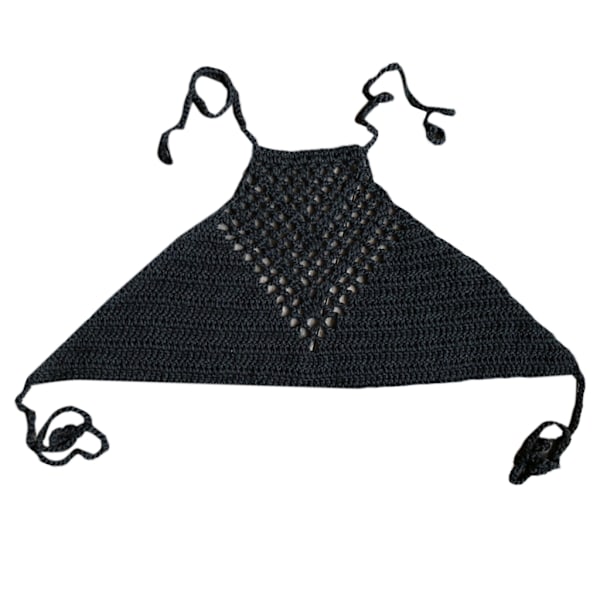 Handgjord virkad bikini-bh Boho ihålig stickad halterneck bralette trim strand Black