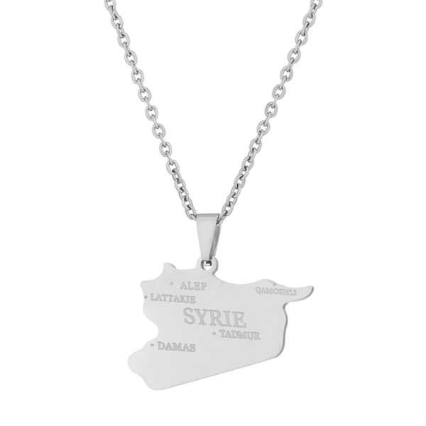 Syrien Karta Hänge Halsband Med Stadsnamn Rostfritt Stål Kontur Hänge Kedja Choker Smycken Syrians Symbol Halsband