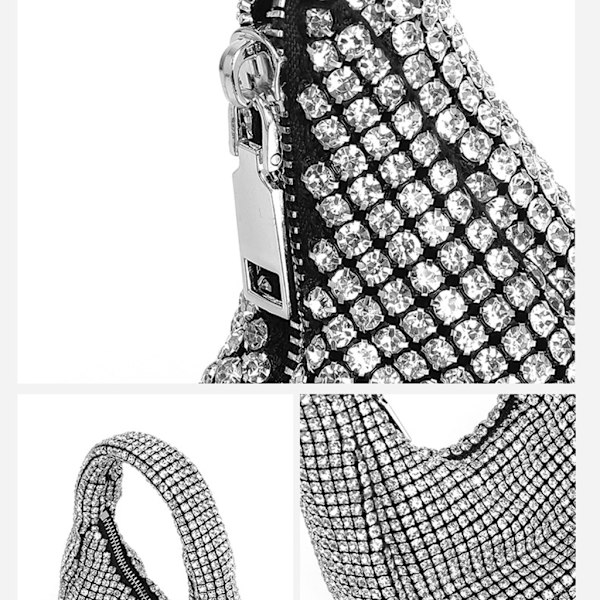 Naisten Ilta Clutch Kukkaro tekojalokivi käsilaukku Kainalolaukku Häät kukkaro Silver