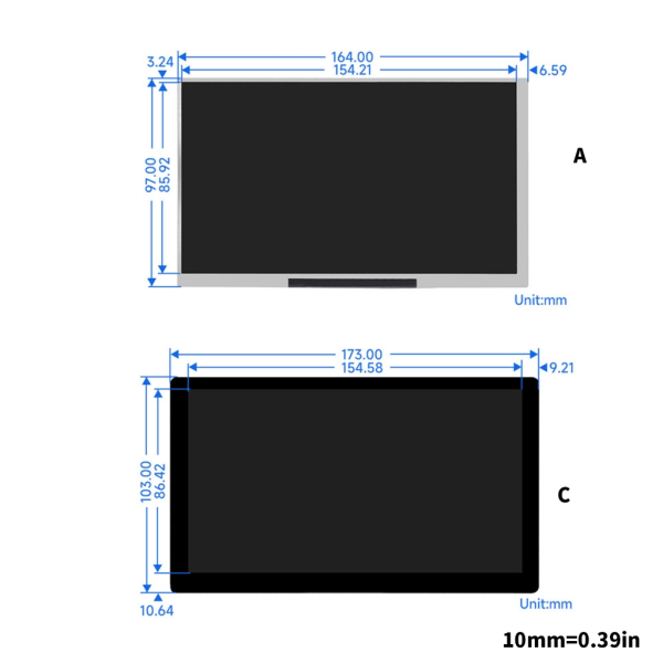 7-tums skärm för RPI 5B 4B 3B+ 1024x600 Kapacitiv 7-tums berörbar panel null - D