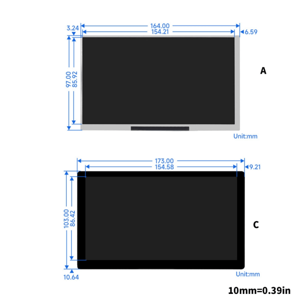 7-tums skärm för RPI 5B 4B 3B+ 1024x600 Kapacitiv 7-tums berörbar panel null - E