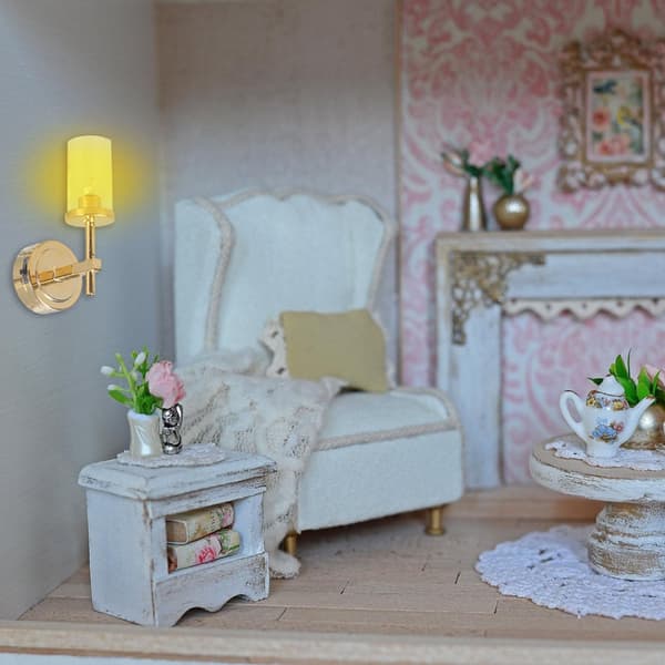 Antik Sconce Dockhus LED Vägglampa Diorama Samlarobjekt Display