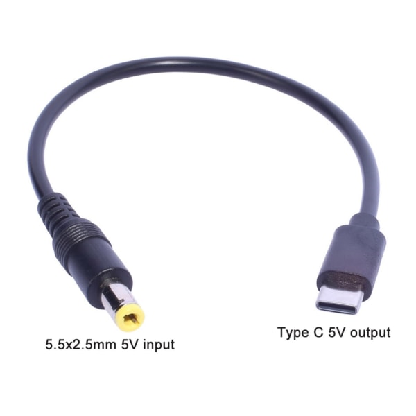 Bekväm USB C till DC5.5x2.5mm/DC5.5x2.1mm Hane förlängningskabel Laddningssladd för surfplattor Mobiltelefoner Laddkabel 5.5x2.5mm