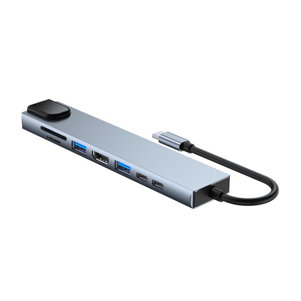 USB C Hub 8 i 1 aluminium USB C dockningsstation till HDMI+ USB 3.0+ USB 2.0+RJ45+PD 87W Laddning+Data+ TF/SD 8-portsadapter