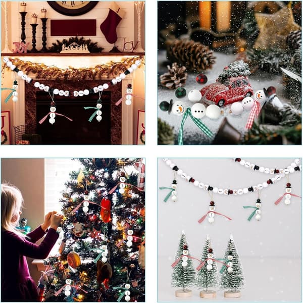 Jul Snögubbar Träpärlor Set, Vinter Träpärlor Julpärlor med Rep