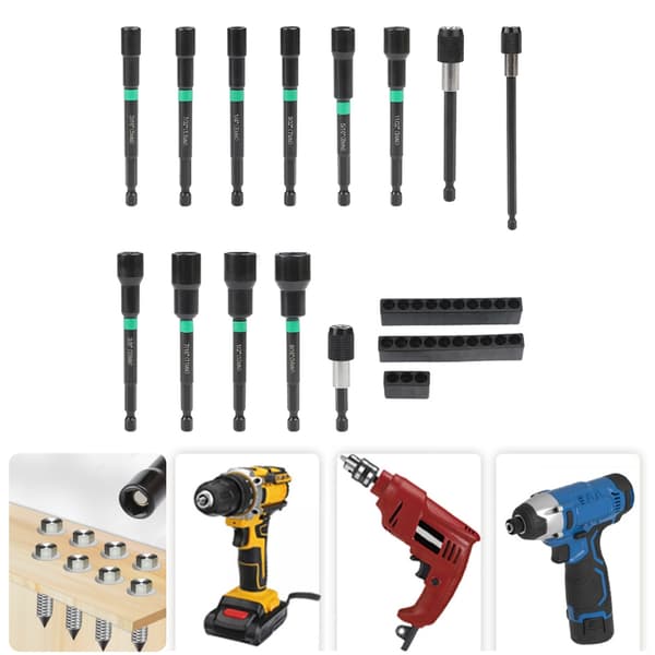 13 stk. magnetisk muttertrekker sett lange skaft muttertrekker bits for bruk med drill