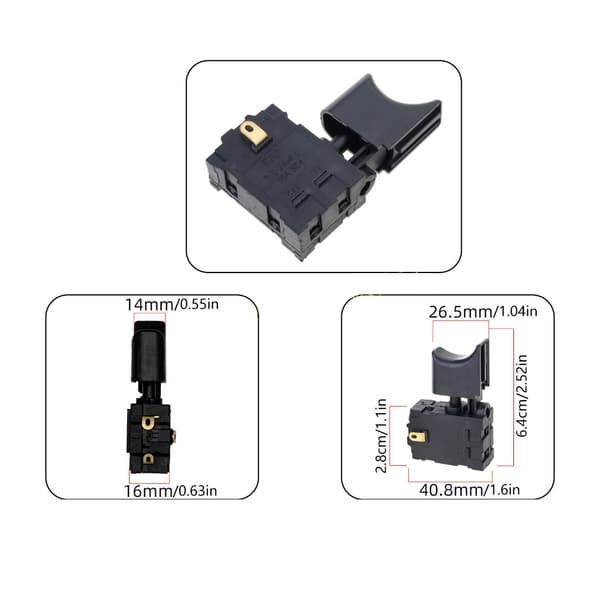 2 stk. elværktøjsafbrydere til elektrisk blæsermotor 64 mm x 40,8 mm