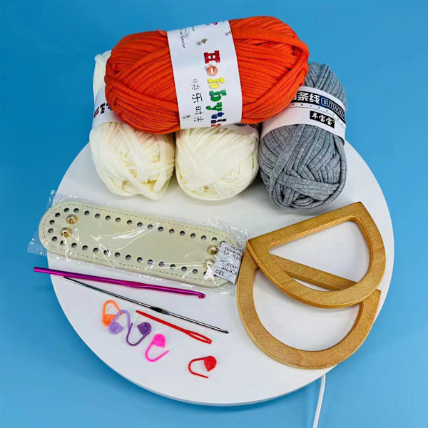 DIY håndlavet taske Retro stil håndtaske syning med syværktøj PU læder bund Hæklet håndtag Tasker Fremstilling af håndværkstilbehør Style 1