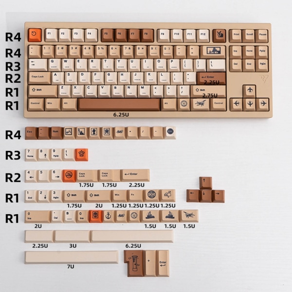 143 nycklar Retro stämplar Tema Keycaps PBT Dye Sublimation Cherry Profile Keycaps