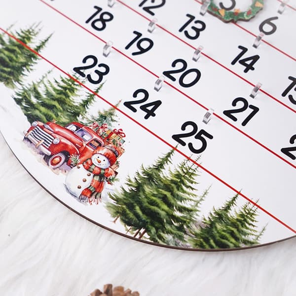 Roterende Adventskalenderdisk i Tre, Elegant Julepynt