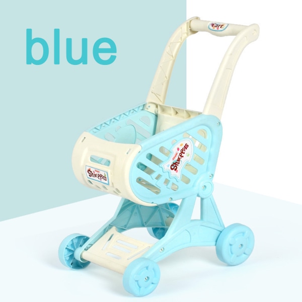 Barninteraktiv shoppingvagn Dockhusdekoration Plastgjord rolig bordsleksak Bästa presenten för inomhus-/utomhussats Blue