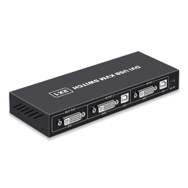 USB-switch 2 ind 1-ud DVI KVM-dockingstation-omskiftervælger Printerdeling Hub Monitoradapter KVM-konverter + kabler