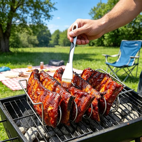 Rustfrit Ribbenstativ i Rustfrit Stål til Grill Tåler Opvaskemaskine BBQ Tilbehør