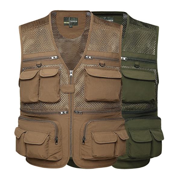 Mænds Meshes Udendørs Fiskeveste Flere Lommer Åndbar Vest Jakker Navy XXL