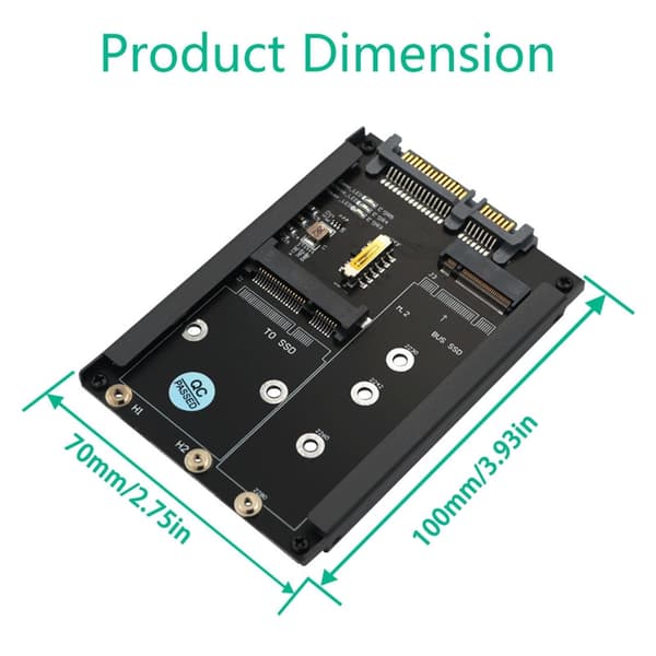 M.2 MSATA - SATA3.0 -sovitin 6 Gbps:n dataliitäntäkortti metallipidikkeellä