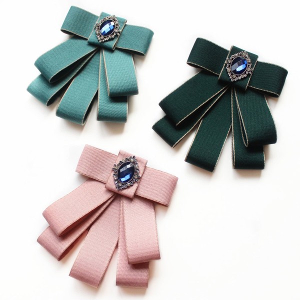Fashion Ribbon fluga för Rhinestone Crystal Brosch Pin Bröllop Justerbar rosett Green