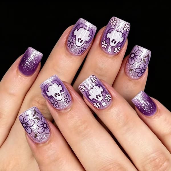 Blomsterferie Press-On Manikyrsett med Spooky Party-stil