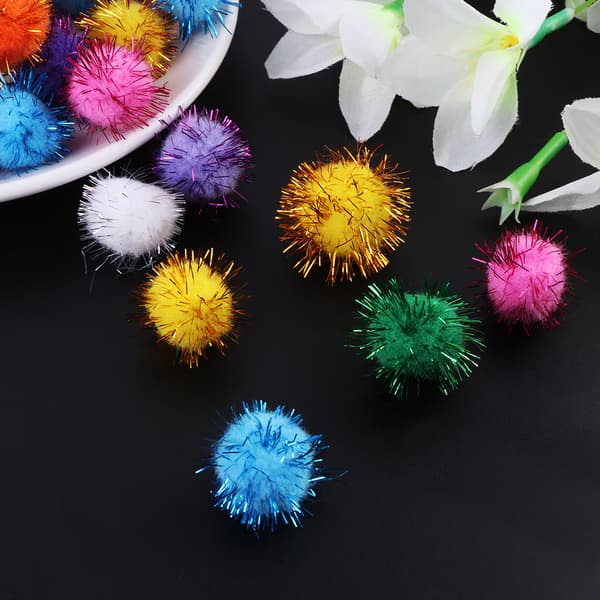 100 stk. 25 mm Mini Fluffy Bløde Pomponer Glitterkugle Håndlavede Børnelegetøj DI