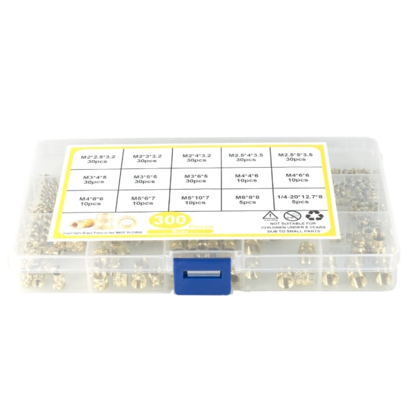 300 st gängade insatser 2/2,5/3/4/5/6 mm metriska räfflade muttrar Mässing inbäddningsmuttrar för utskrift av 3D-skrivardelar