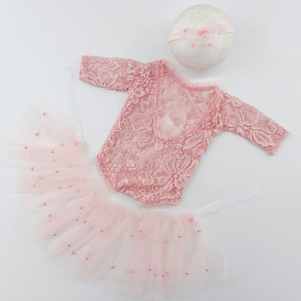 Baby Pannband & Spetsklänning Jumpsuit Nyfödd Foto Kläder Princes Outfit