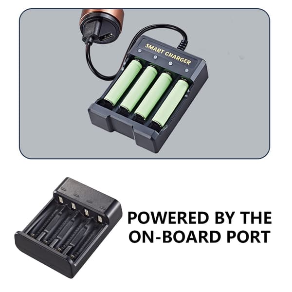 Liten USB 4-spors 1.2V lader for oppladbare AA/AAA-batterier