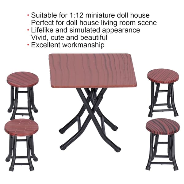 1/12 Skala Dockhus Möbler Set Plast Hopfällbart Bord och 4 Stolar 5-pack