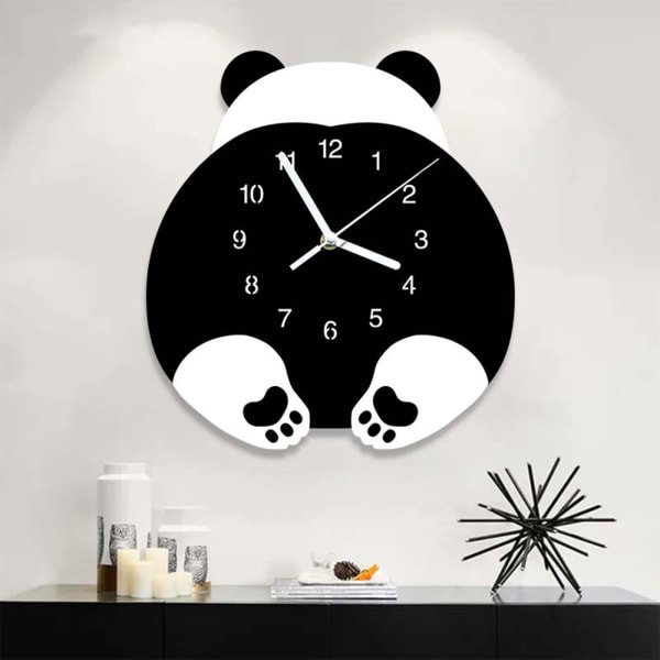 Tecknad Panda Väggklocka Tyst Roligt Djur Hängande Konst för Tidsklockor för Barn Sovrum Barnkammare Rum Dekoration