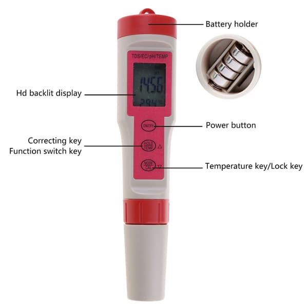 4 i 1 Meter Digital Vannkvalitetstester TDS/Temp Meter