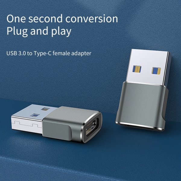 USB 3.0 till USB Typ C-adapter, hållbar typ C hona till USB A-hankontakt för 3A laddning och 5 Gbps datasynkronisering Grey