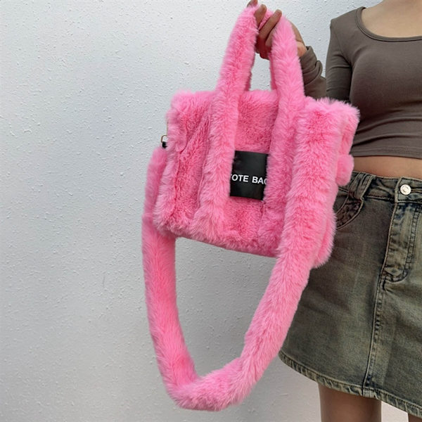 Damväskor Höst Vinter Axelväska Plysch Messenger Bag Top Handväska Handväska Yellow