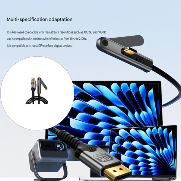 DisplayPort-kabel för USB C-enheter med vikbart stativ, typ C-videokabel