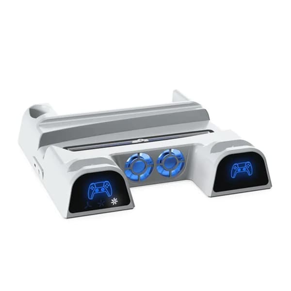 Holdbar Controller Oplader Holder Dock Base Køleblæser Stander med 11-bit Game Disc Storage Slot til P5 Game Console