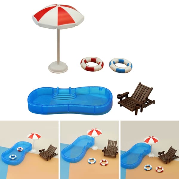 Dockskåp Mini Simulering Pool Strandstol Set Prydnadsleksak Barnpresent