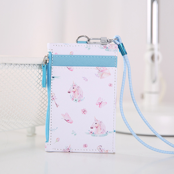 Kannettava nahkainen henkilötodistuskorttipidike case ipper kolikkotaskukukkaro Toimistotyö kaulanauhalla Pink