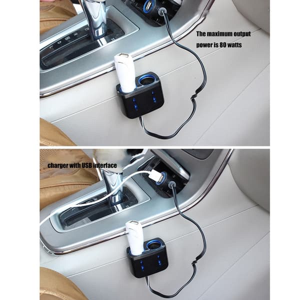 12V-24V Bil Strømuttak Splitter USB Ladeadapter med LED
