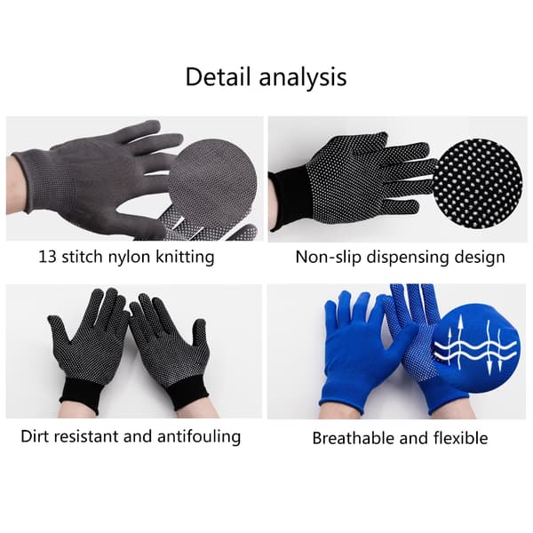 12 par prickade nylonhandskar, enkelprickade arbetshandskar med grepp Gray