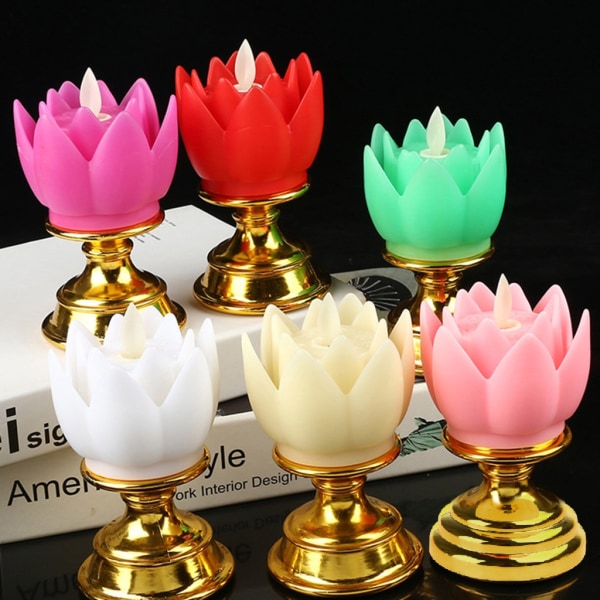 Elektrisk Buddha Lotus Light Batteridriven Bön Flicker LED Candle Tea Lamp Pink