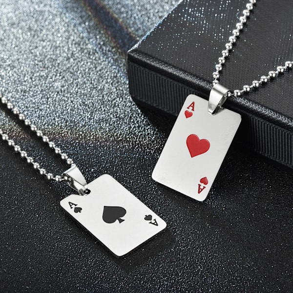 Halsband med pokerkort-hänge för män, polerad silverfärg Spades necklace